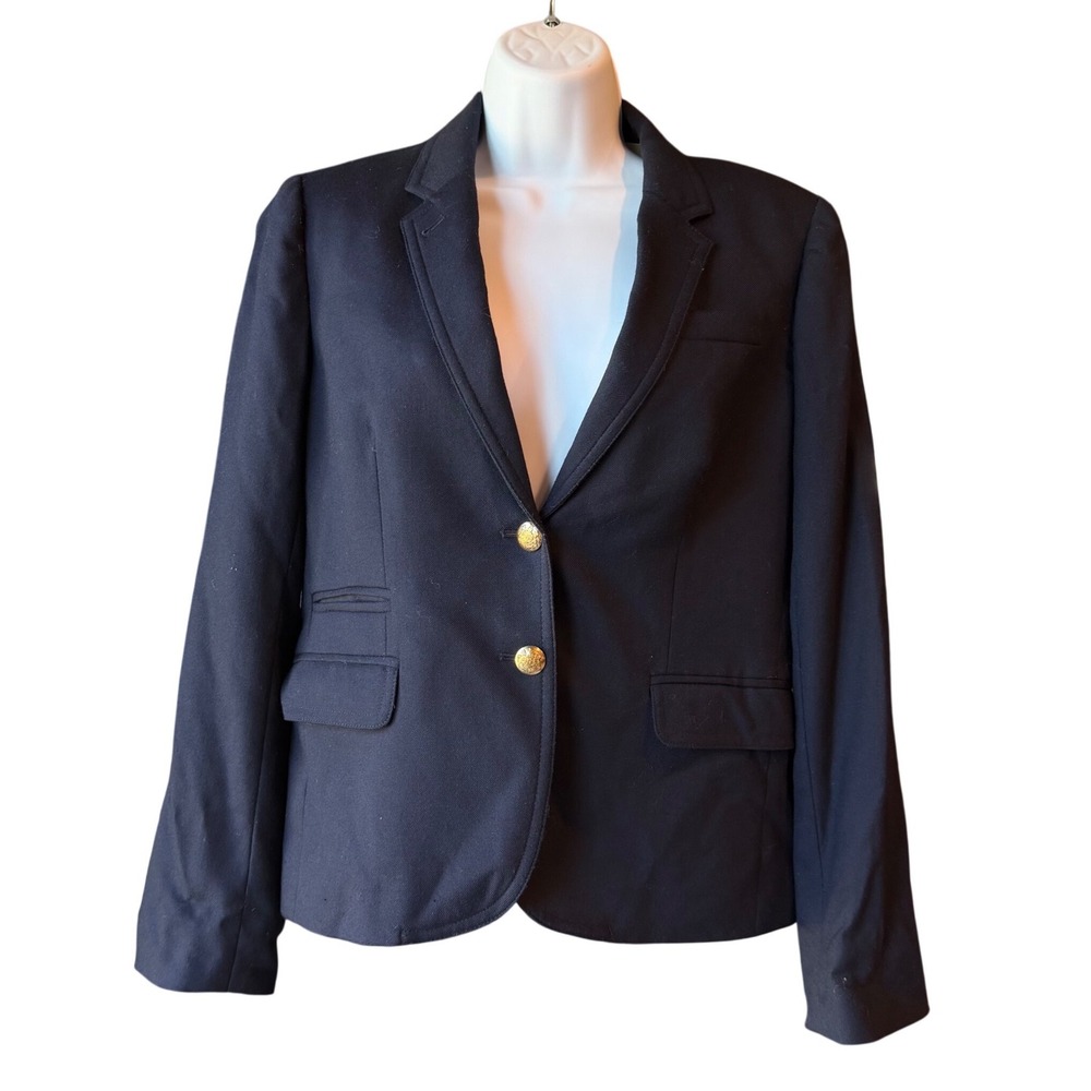 J.Crew Schoolboy Blazer Navy Blue Wool Gold Buttons Womens Size 8